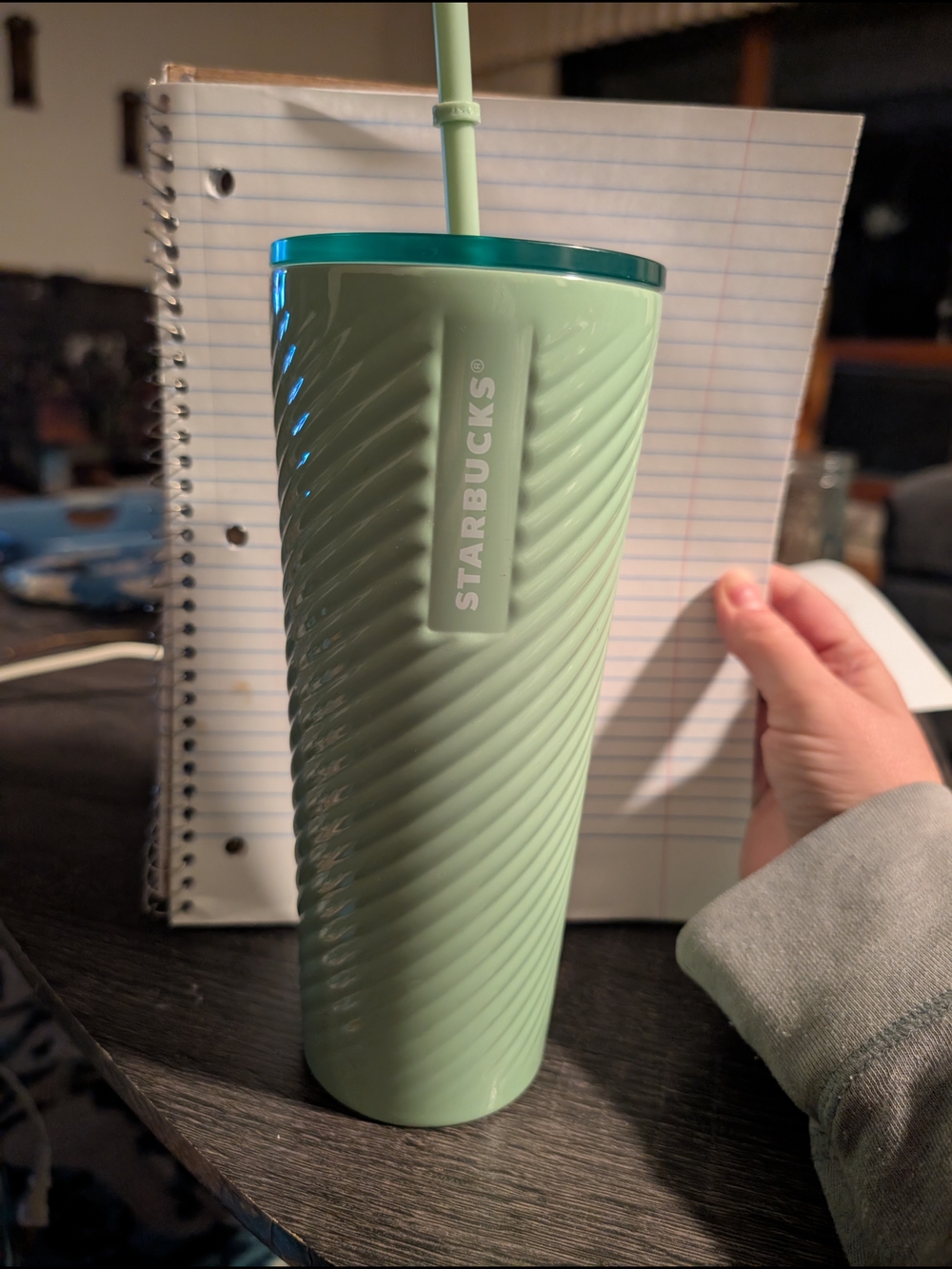 Starbucks Mint Green Ribbed Tumbler with Teal Trim and Straw